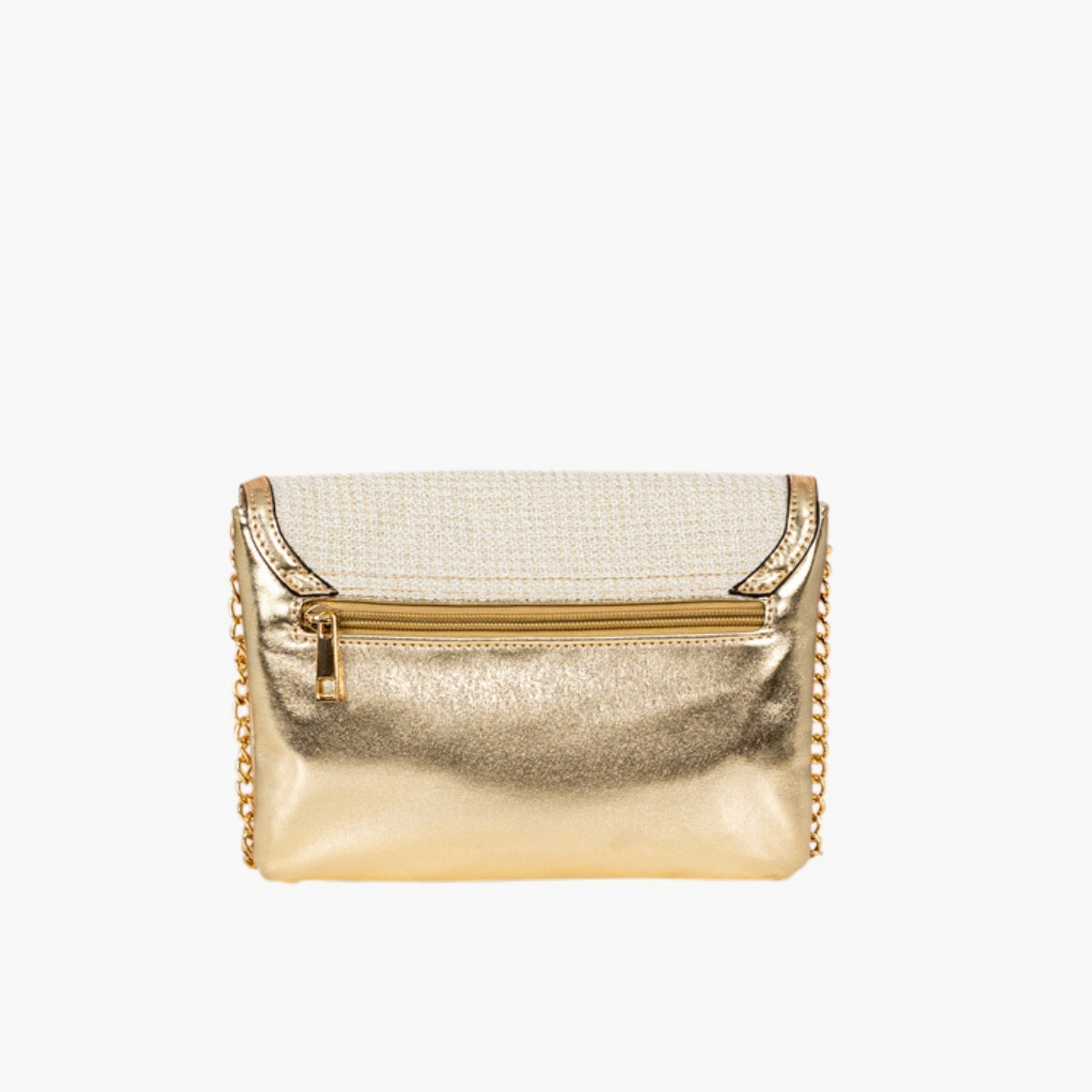 Sac à bandoulière en tweed bi-matière écru et doré