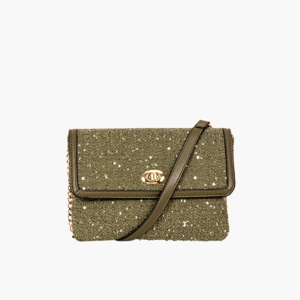 Sac bandoulière textile sequins kaki