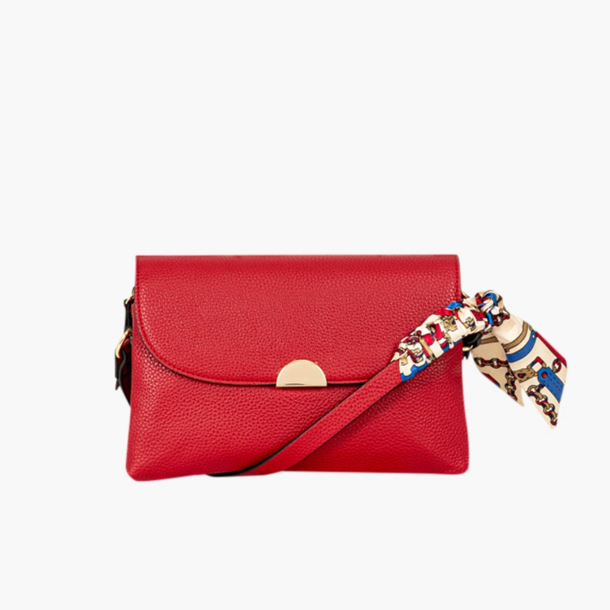 Sac à bandoulière effet grainé rouge avec foulard
