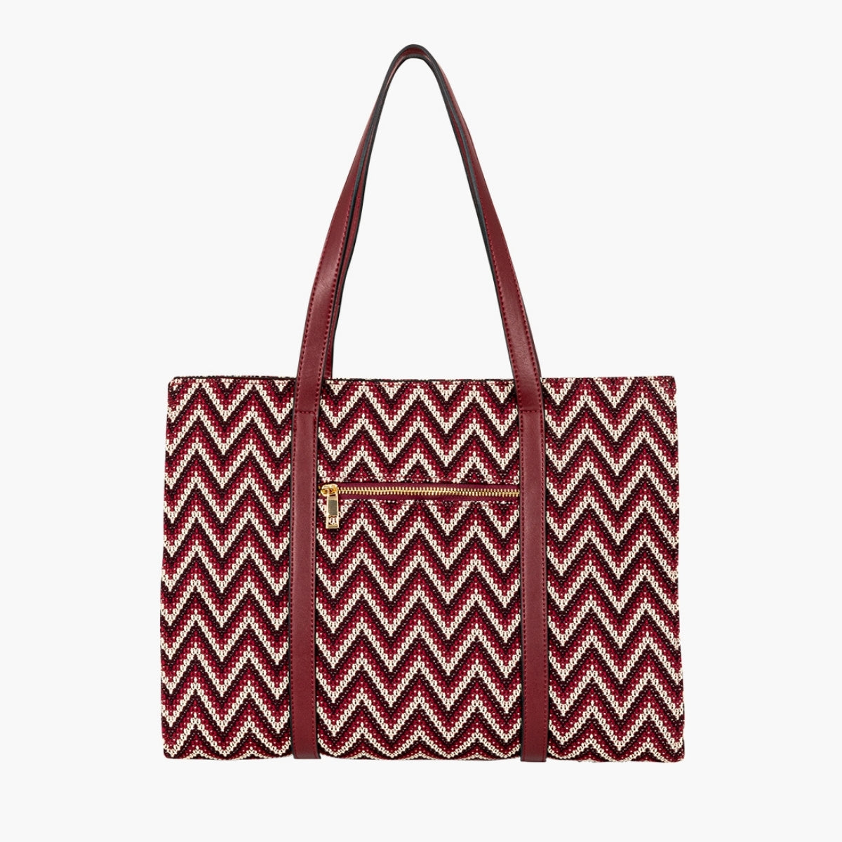 Cabas textile motif zigzag bordeaux