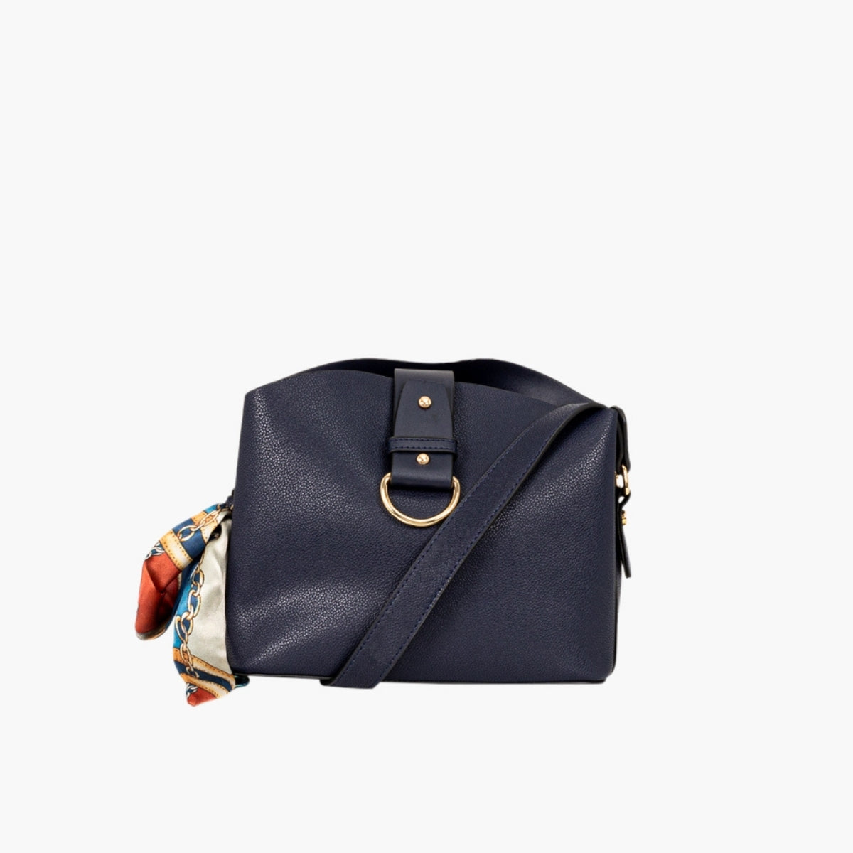 Sac à bandoulière effet grainé bleu marine avec foulard