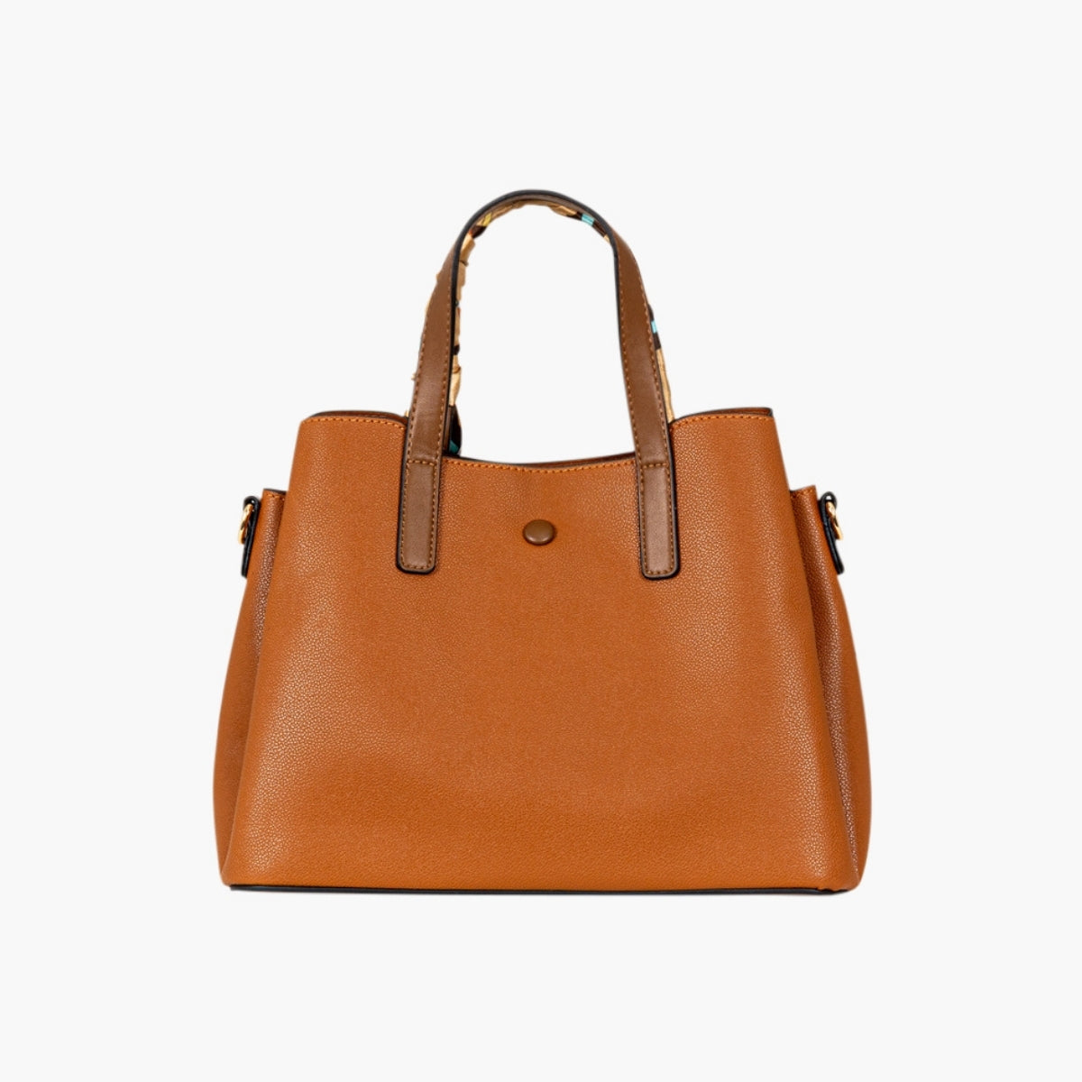 Grand sac à main effet grainé camel avec foulard