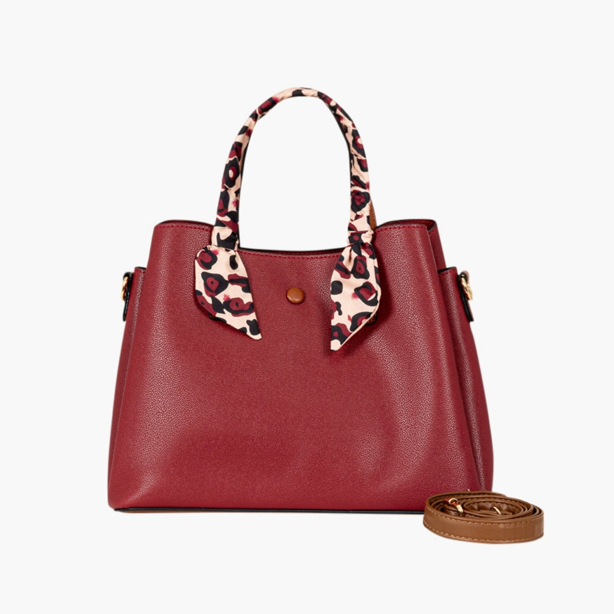 Grand sac à main effet grainé bordeaux avec foulard