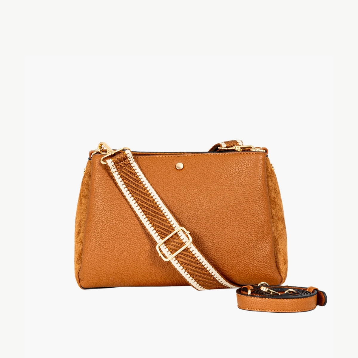 Sac bi-matière camel avec double bandoulière amovible