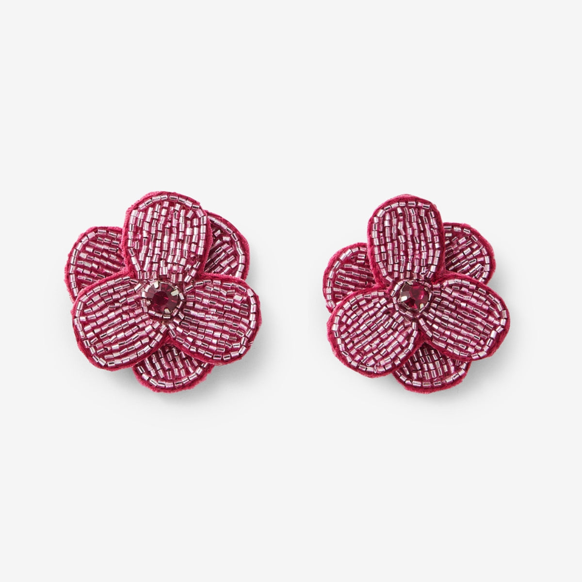 Boucles d’oreilles fleurs fuchsia en perles de rocaille