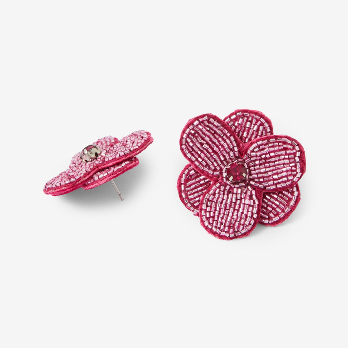 Boucles d’oreilles fleurs fuchsia en perles de rocaille
