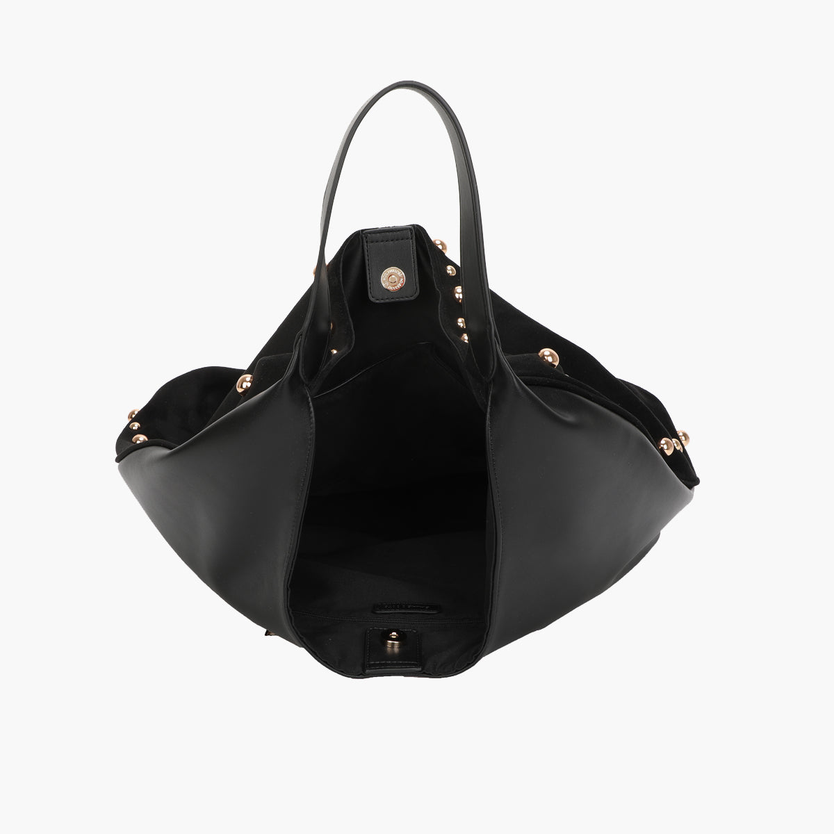 Sac hobo porté épaule effet suédé noir et clouté