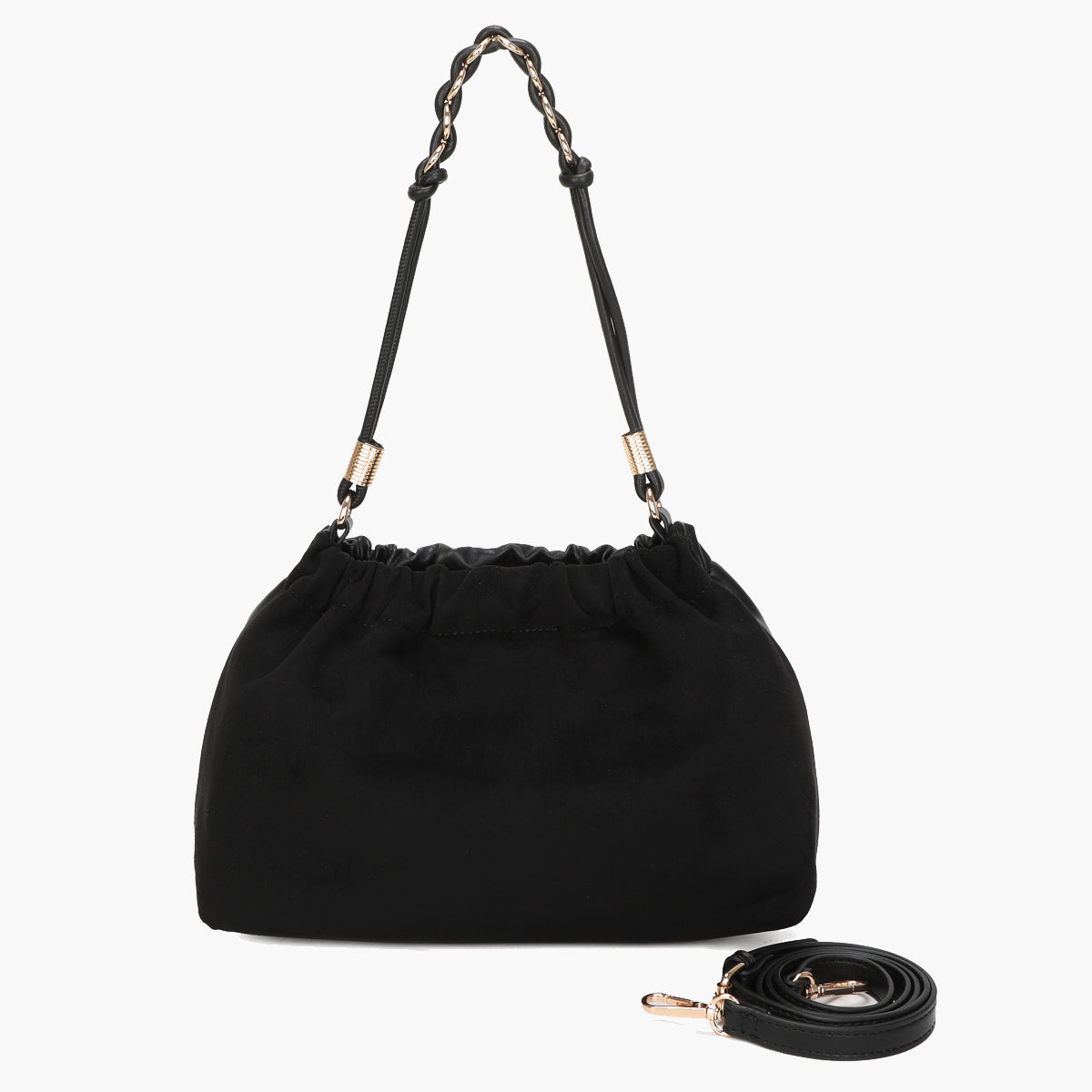 Sac froncé noir avec anse bijoux