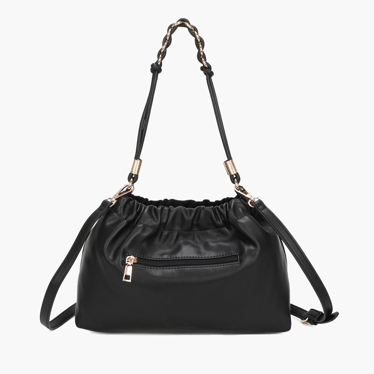 Sac froncé noir avec anse bijoux