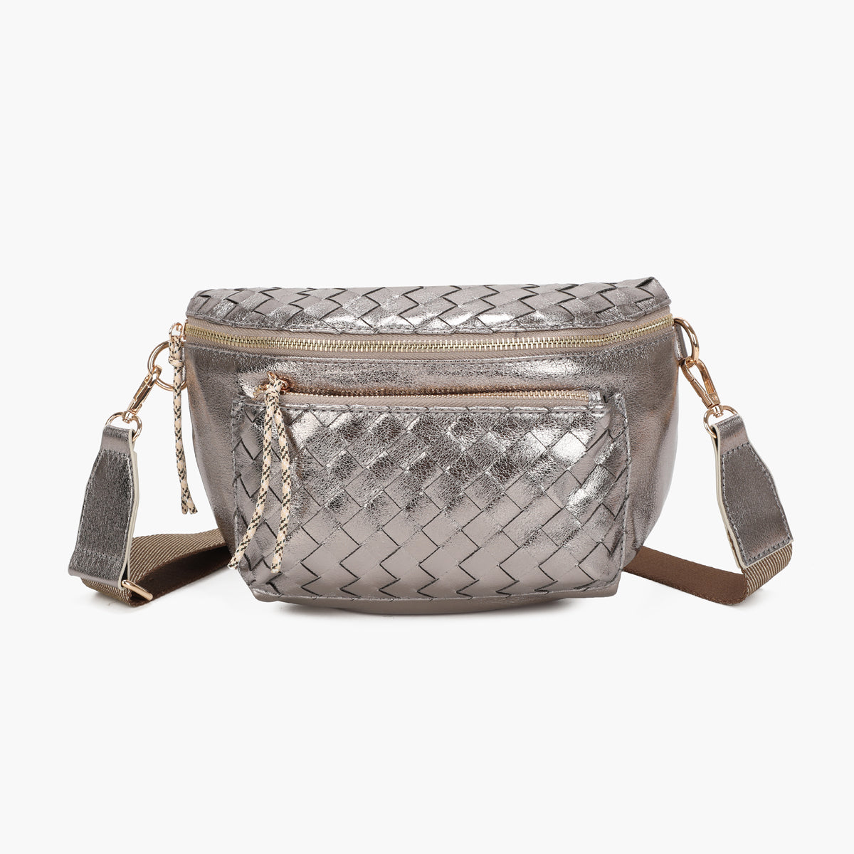 Sac banane tressé métallisé argenté