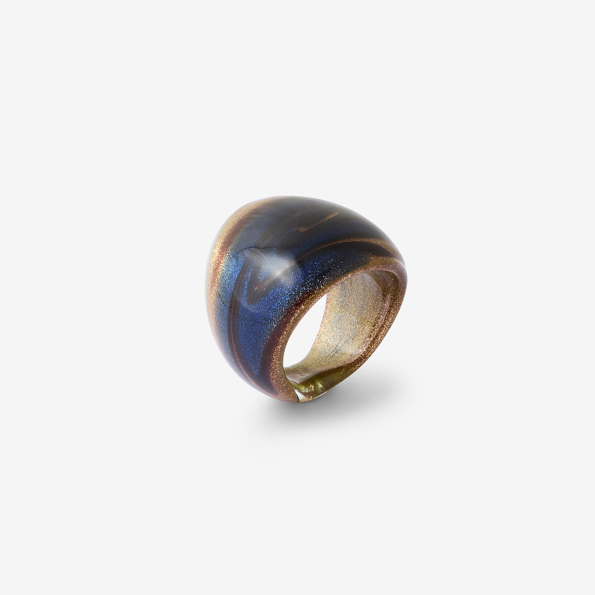 Grosse bague en verre bleu et doré