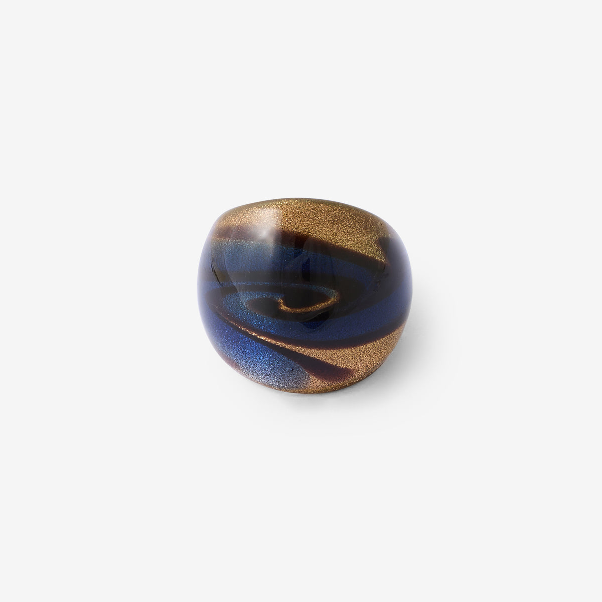 Grosse bague en verre bleu et doré