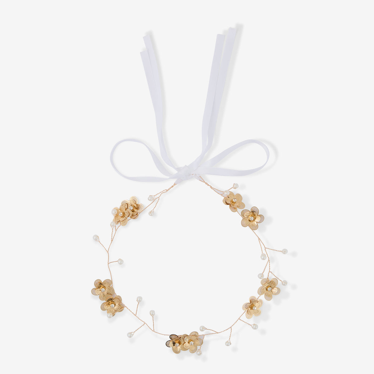 Couronne de fleurs en filigrane et perles nacrées