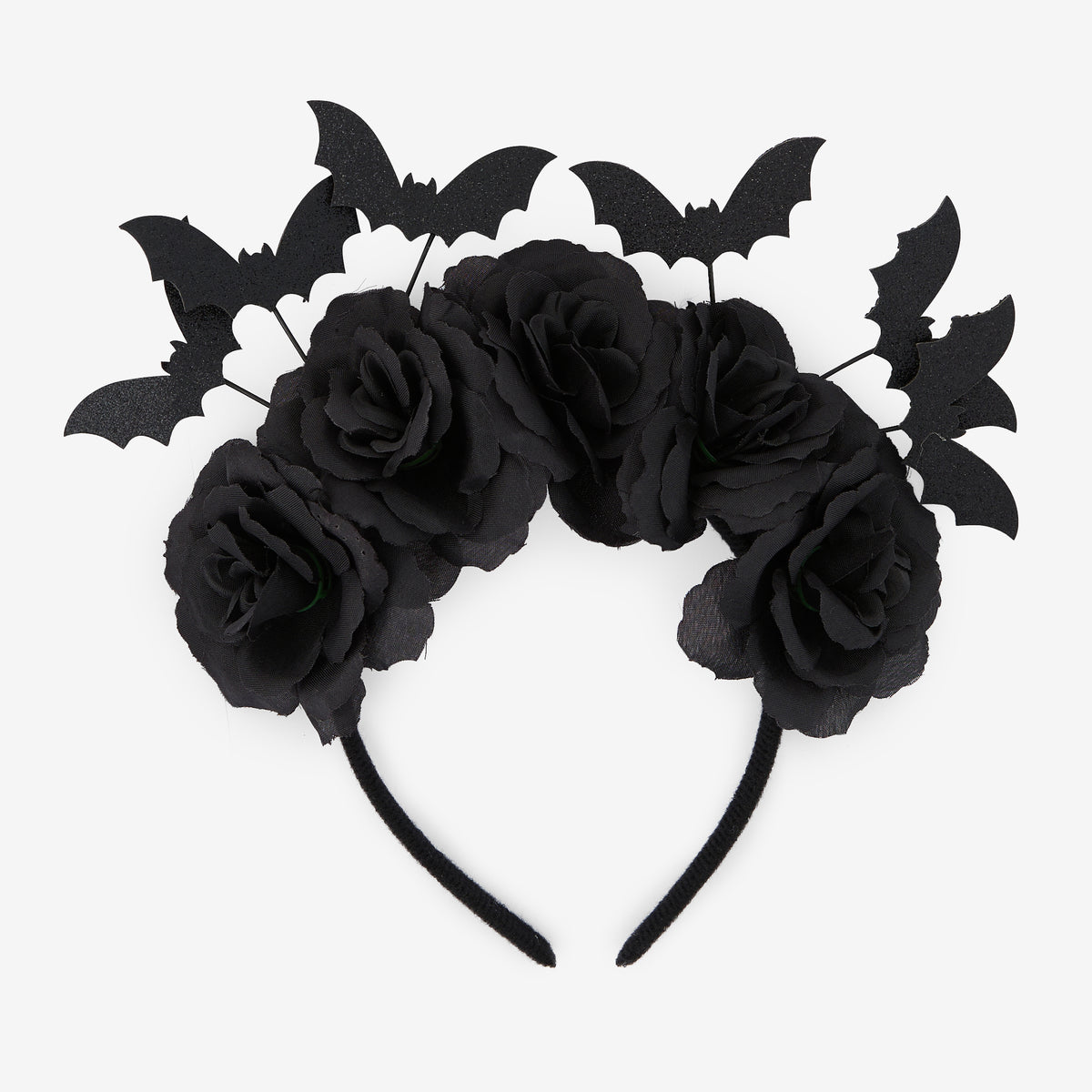 Serre-tête chauve-souris et fleurs noirs Halloween