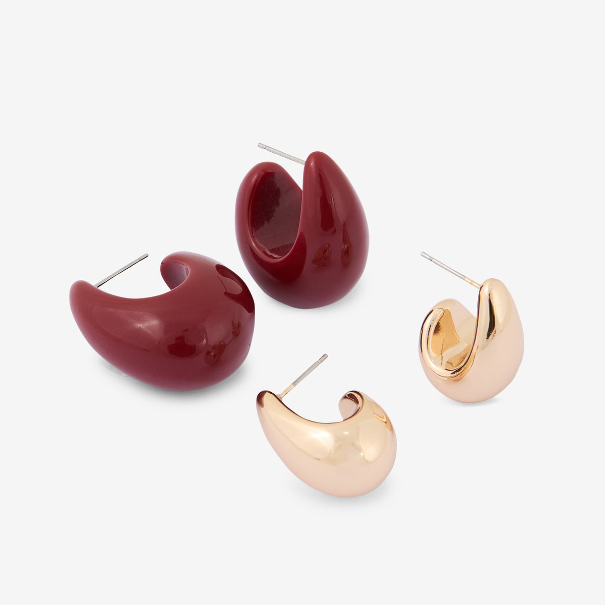 Set de 2 paires de boucles d'oreilles gouttes résine et métal
