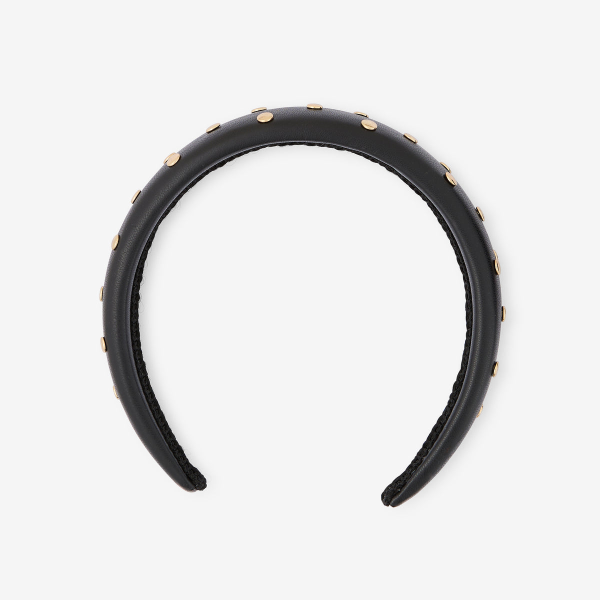 Serre-tête noir effet cuir à clous dorés