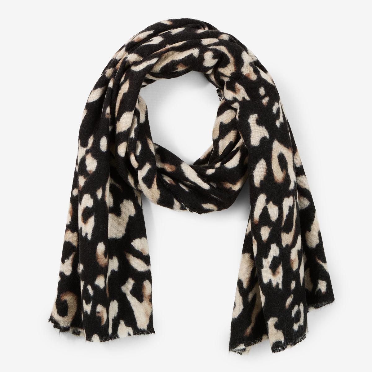 Écharpe à motif léopard noir et beige