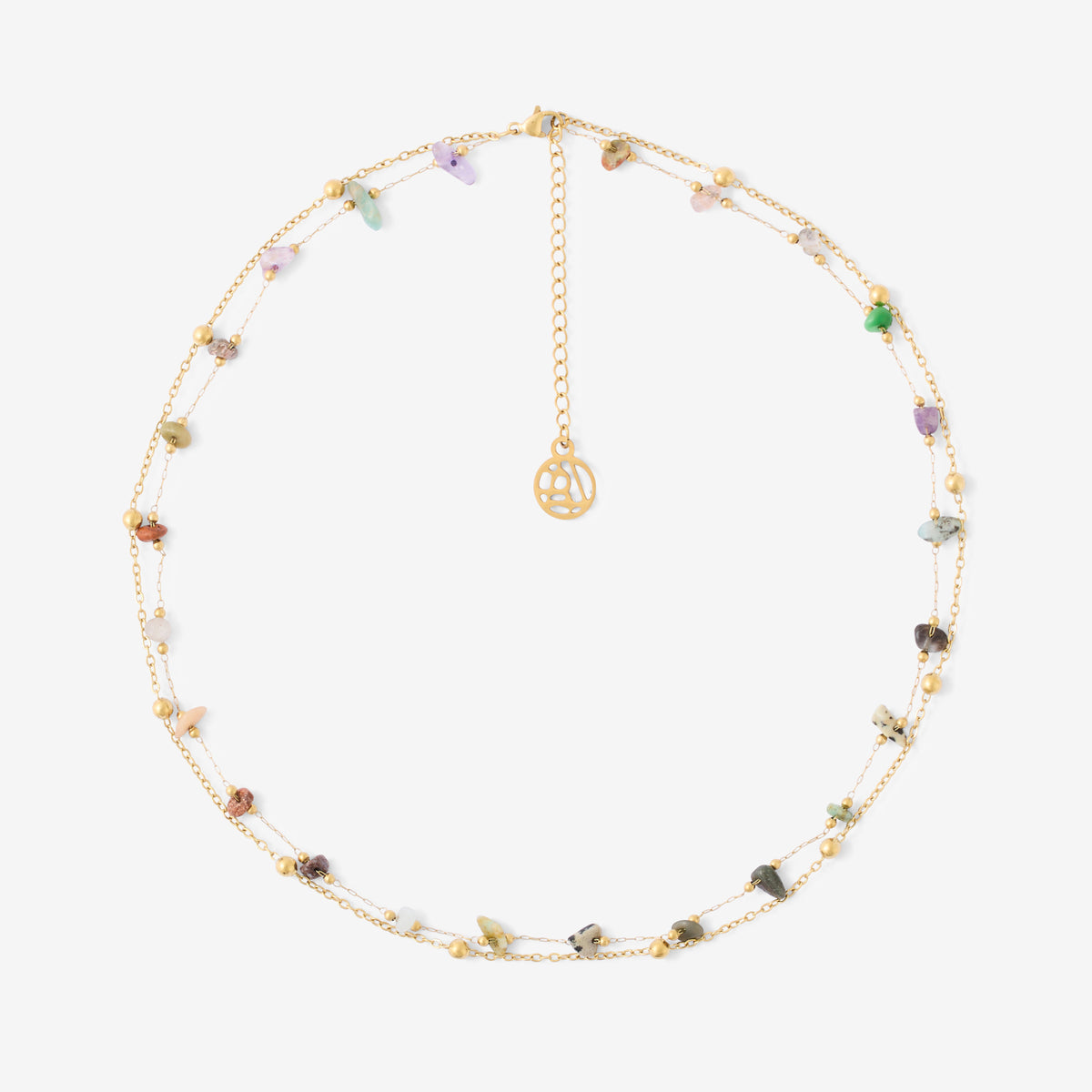 Collier 2 rangs acier inoxydable avec pierres à facettes