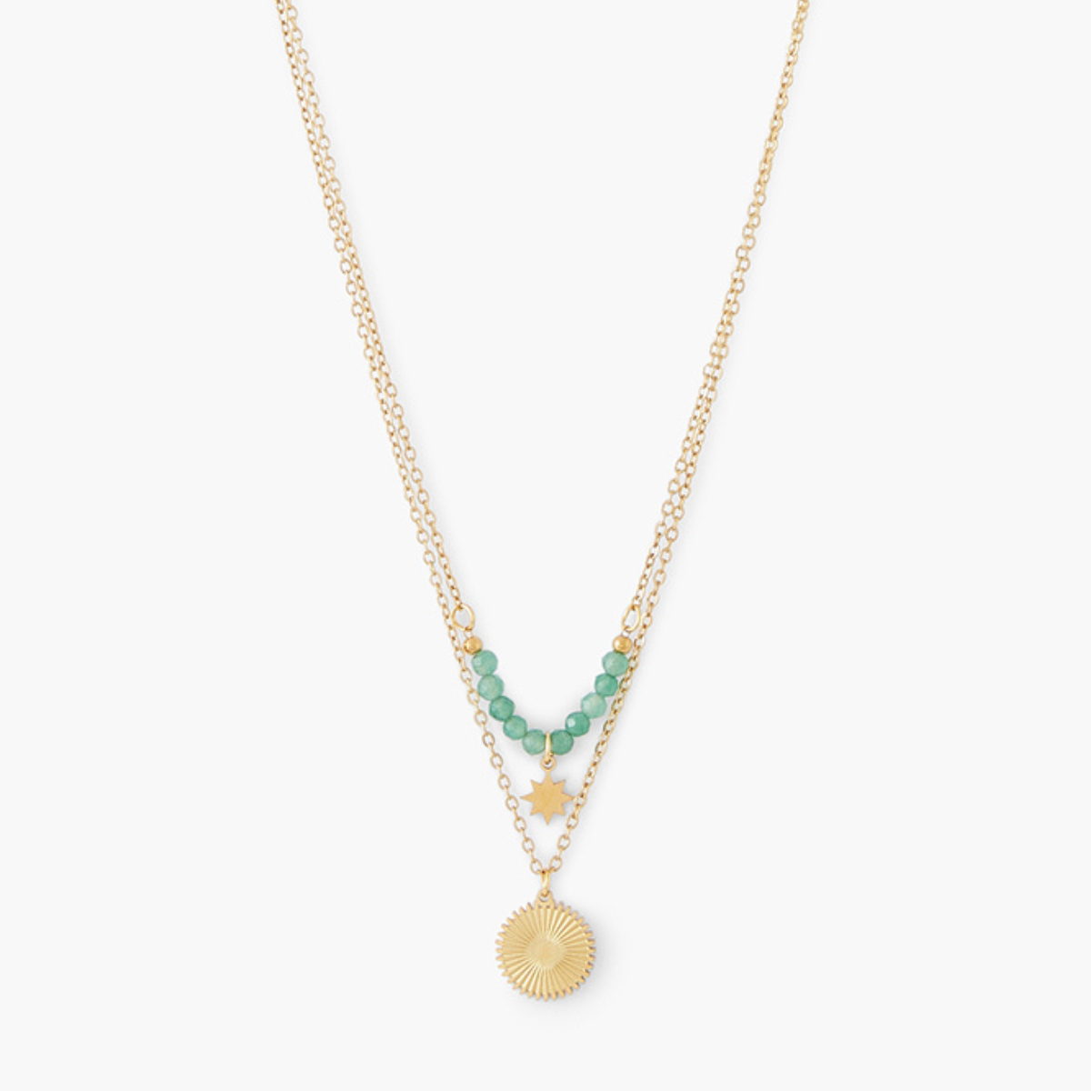 Collier 2 rangs avec médaillon acier inoxydable