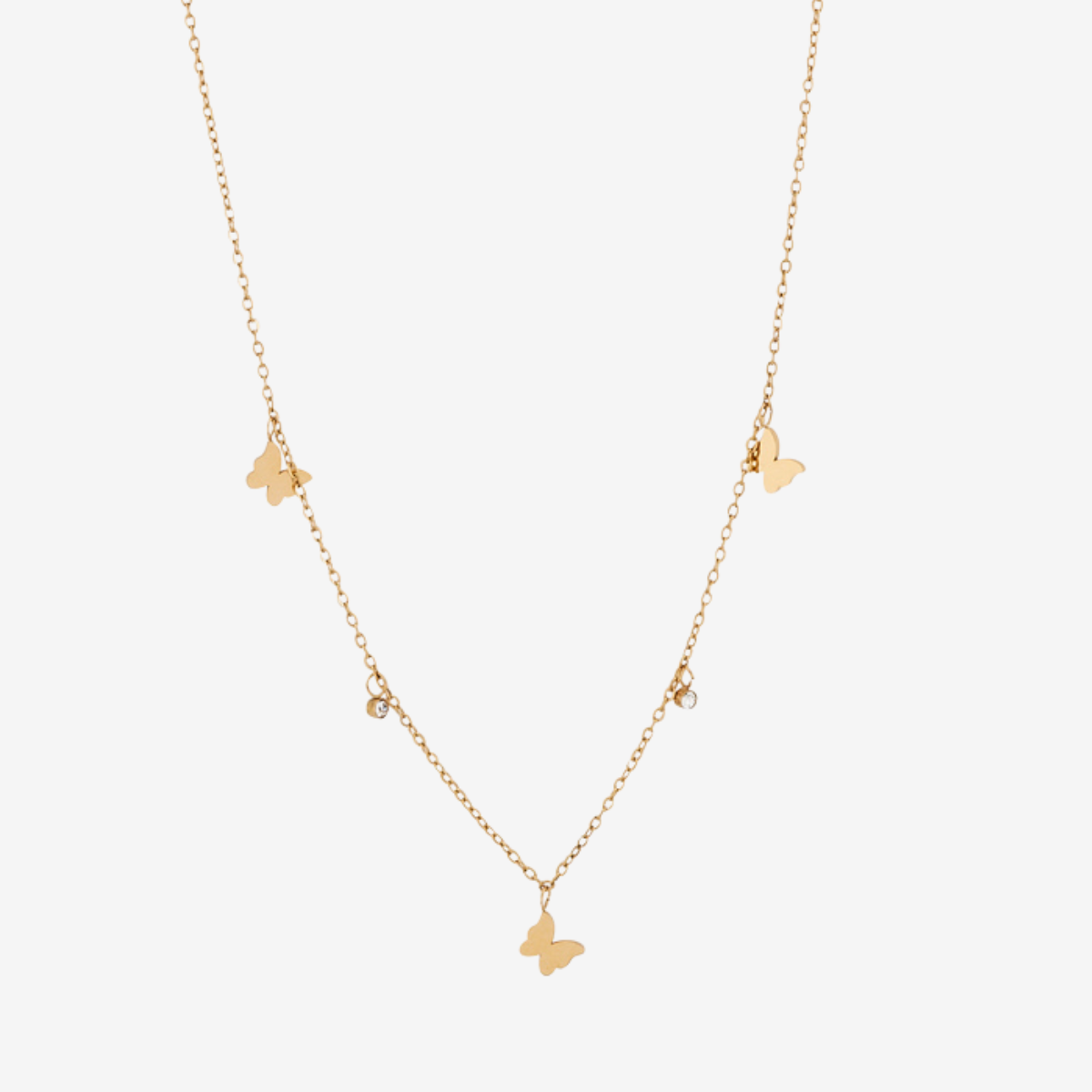 Collier chaîne fine avec papillons acier inoxydable doré