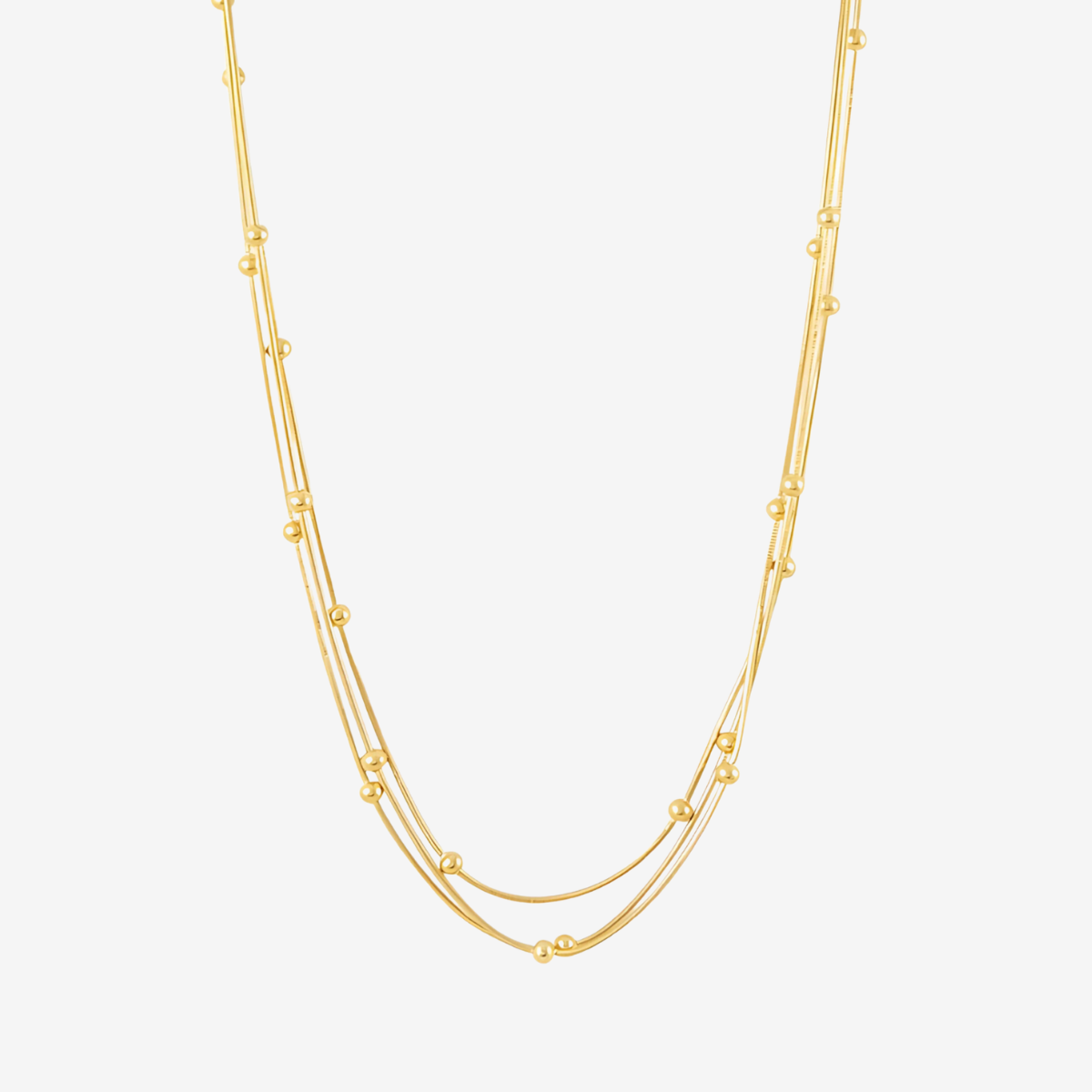 Collier 3 rangs à chaînes boules acier inoxydable doré