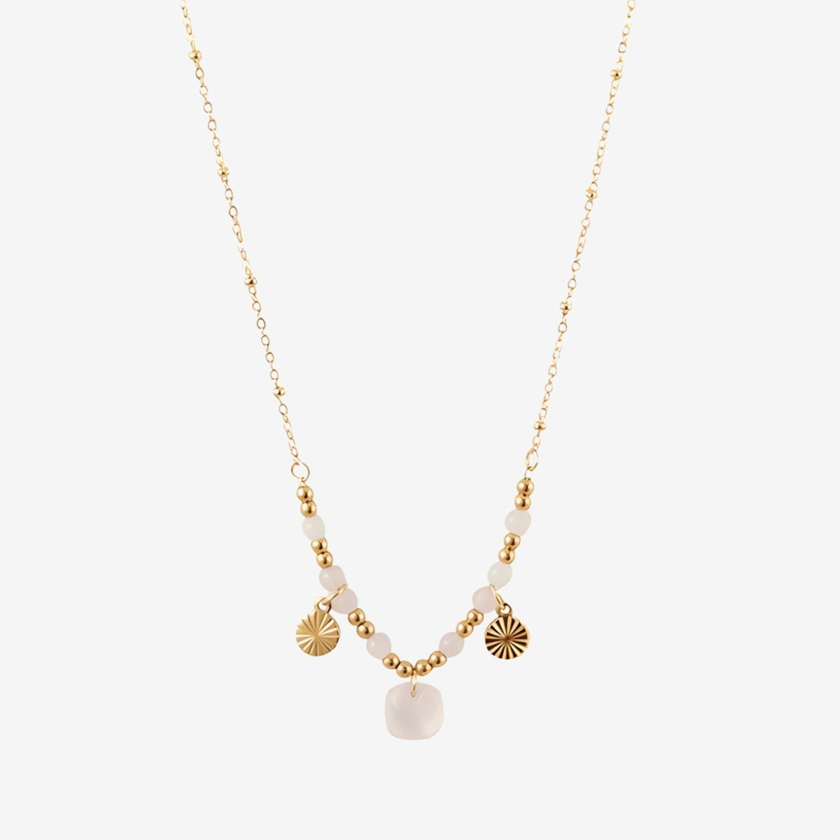 Collier pierres et pampilles acier inoxydable rose et doré