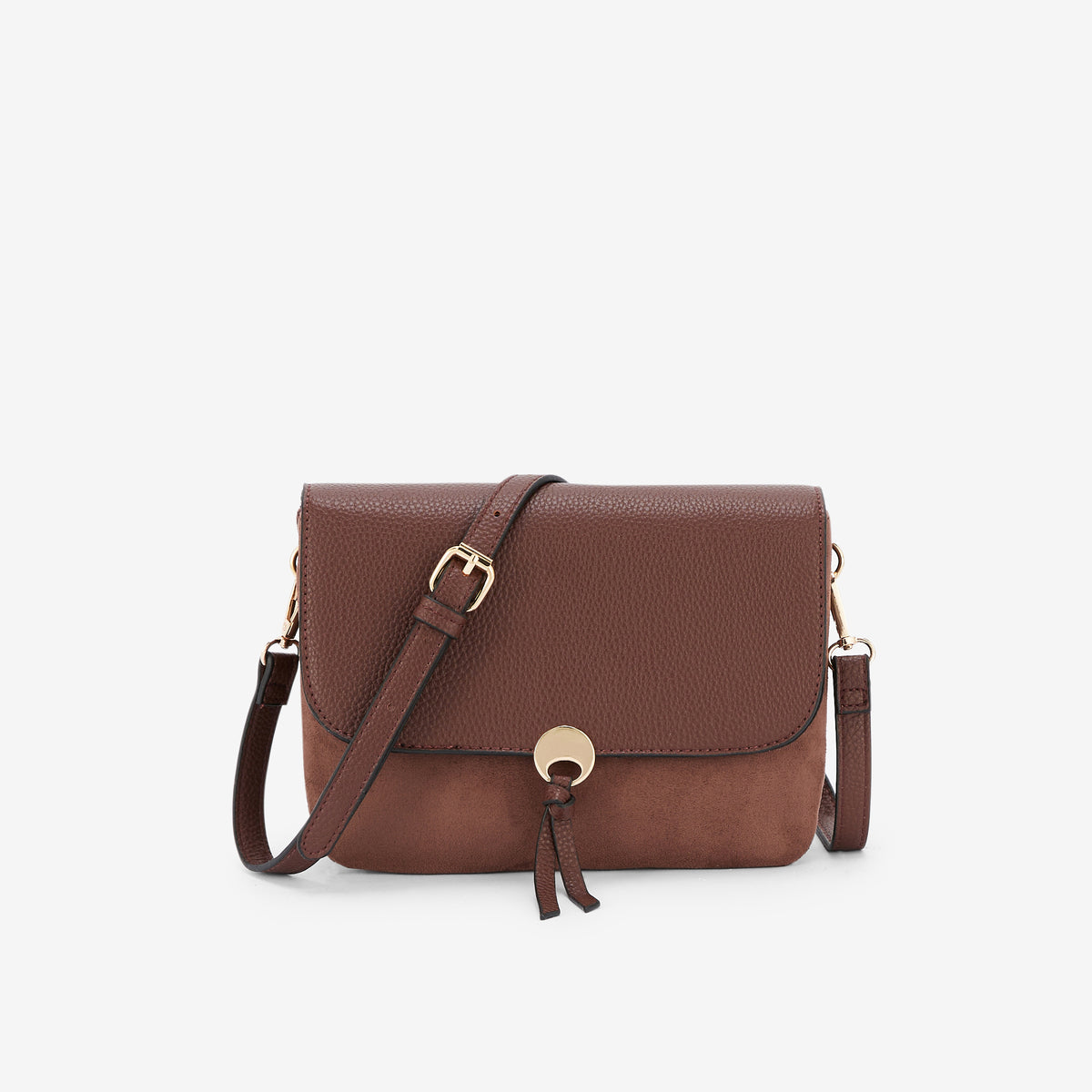 Sac à bandoulière bi-matière marron