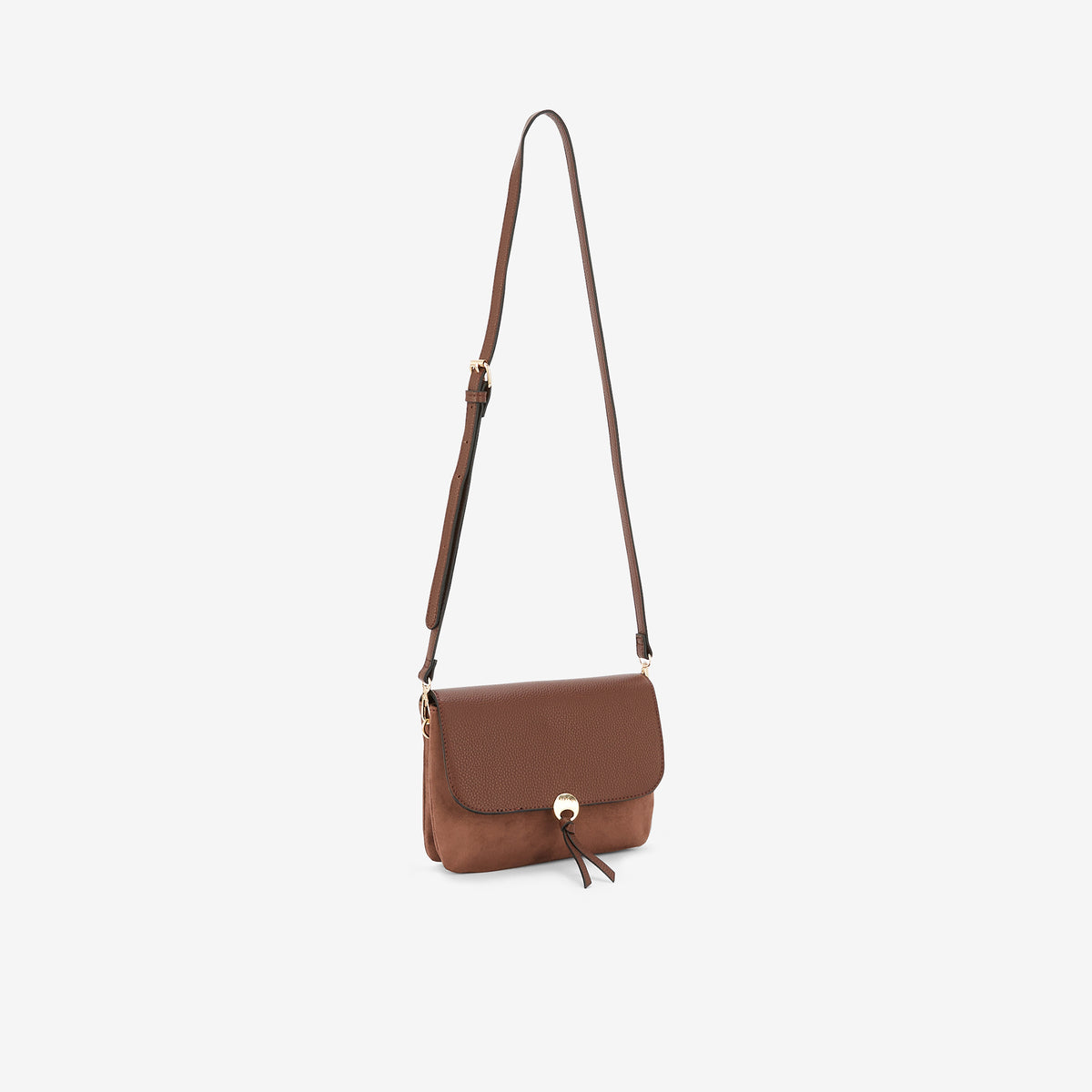 Sac à bandoulière bi-matière marron