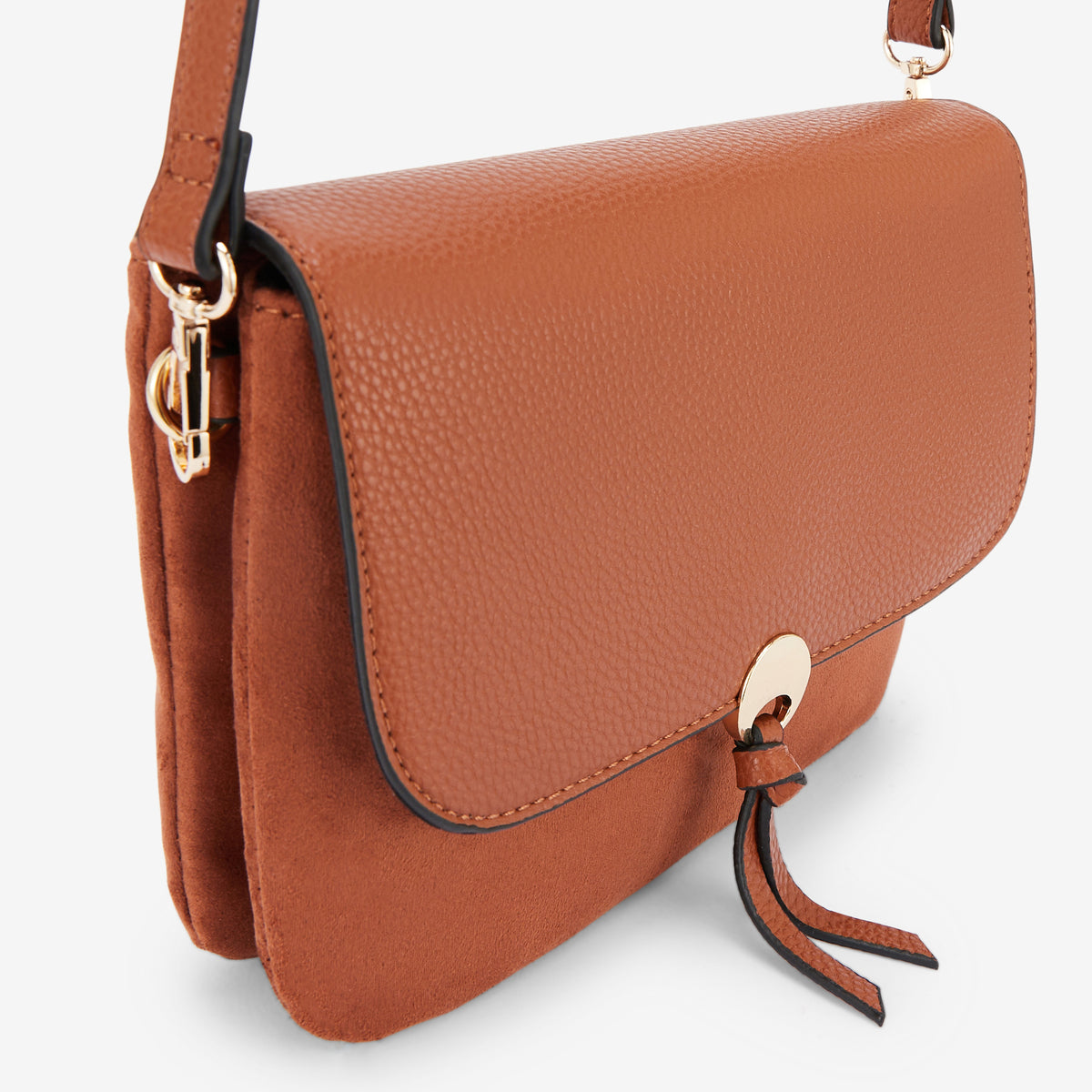 Sac à bandoulière bi-matière camel