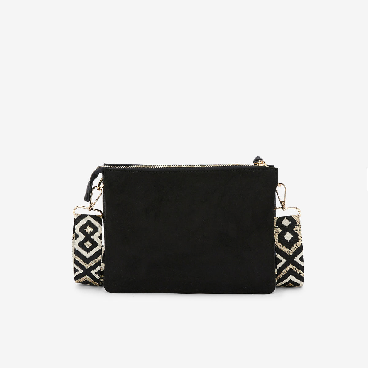 Sac à bandoulière tri-pocket noir avec bandoulière à motif