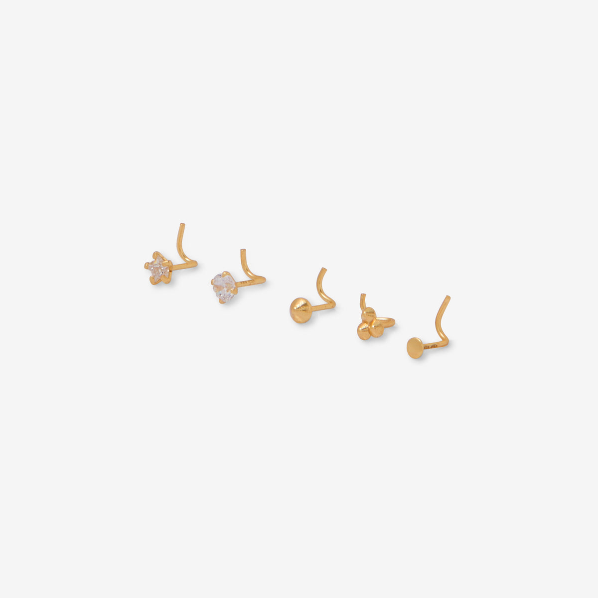 Set de 5 piercings nez doré en argent garanti et zircon