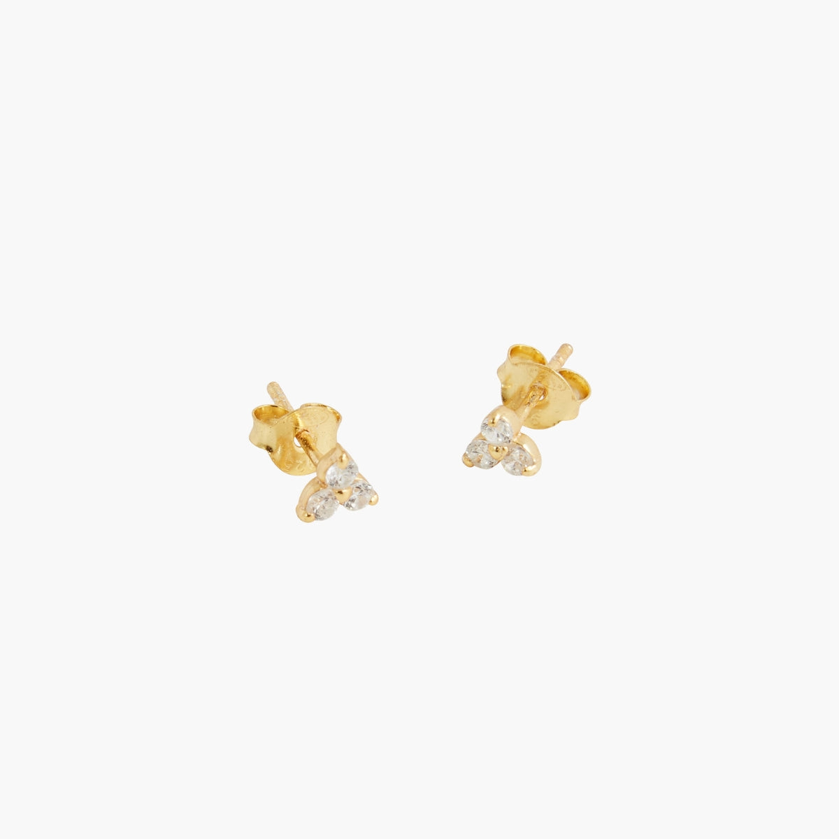 Puces d'oreilles 3 zircons - argent garanti 925 doré à l'or fin