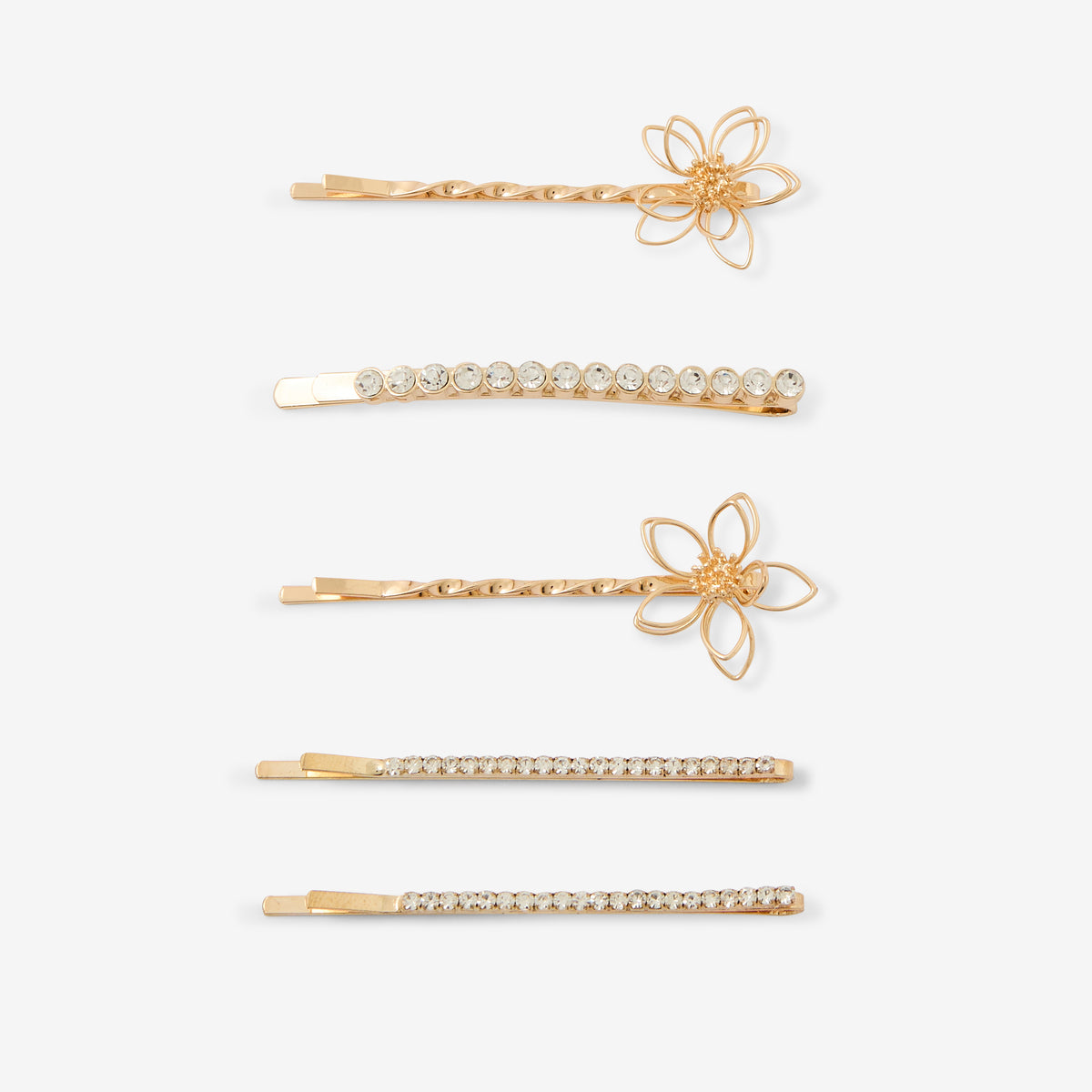Set de 5 pinces à cheveux fleurs et strass