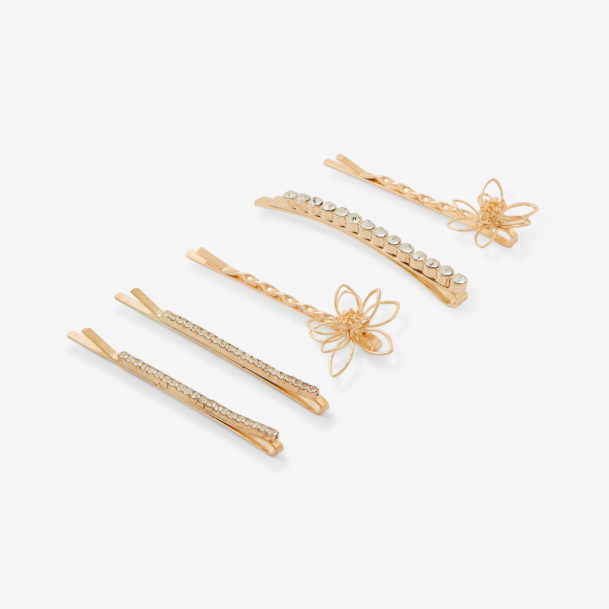 Set de 5 pinces à cheveux fleurs et strass