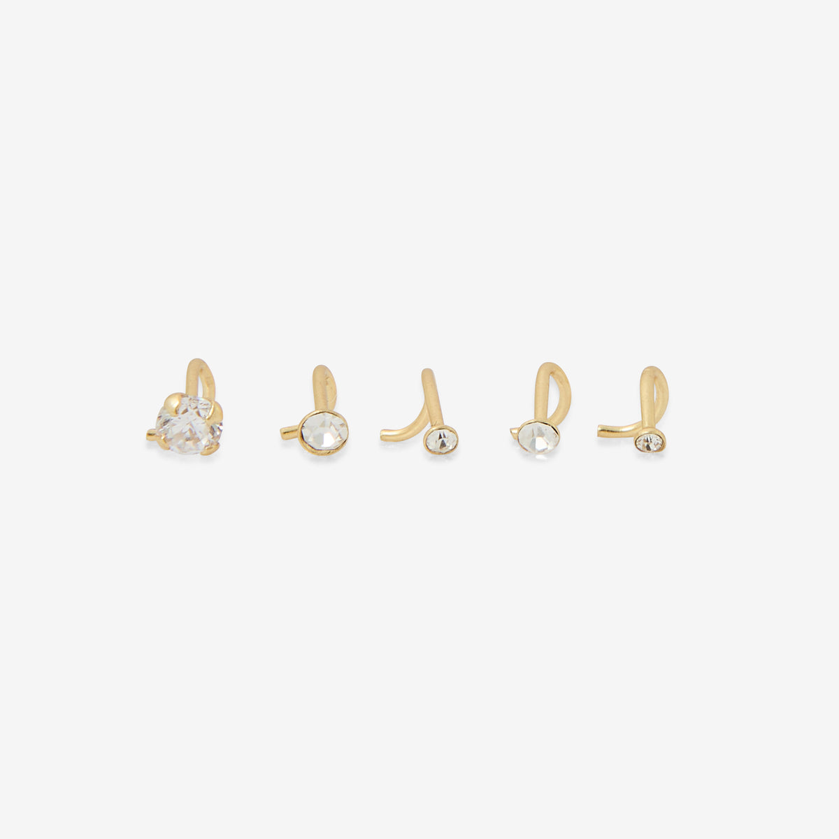 Set de 5 piercings nez strass de zircon et argent garanti 925 doré
