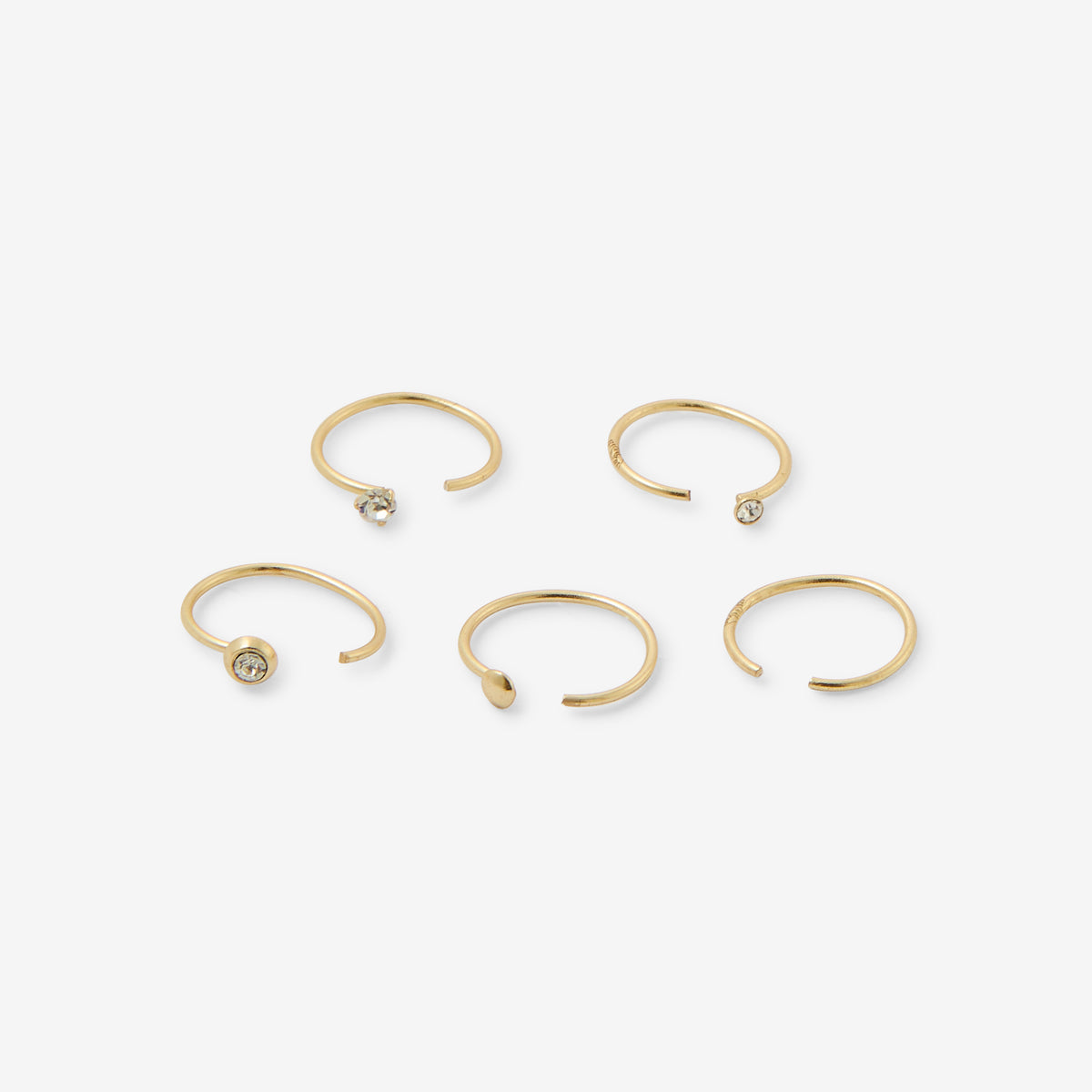 Set de 5 piercings nez anneaux dorés en argent garanti 925