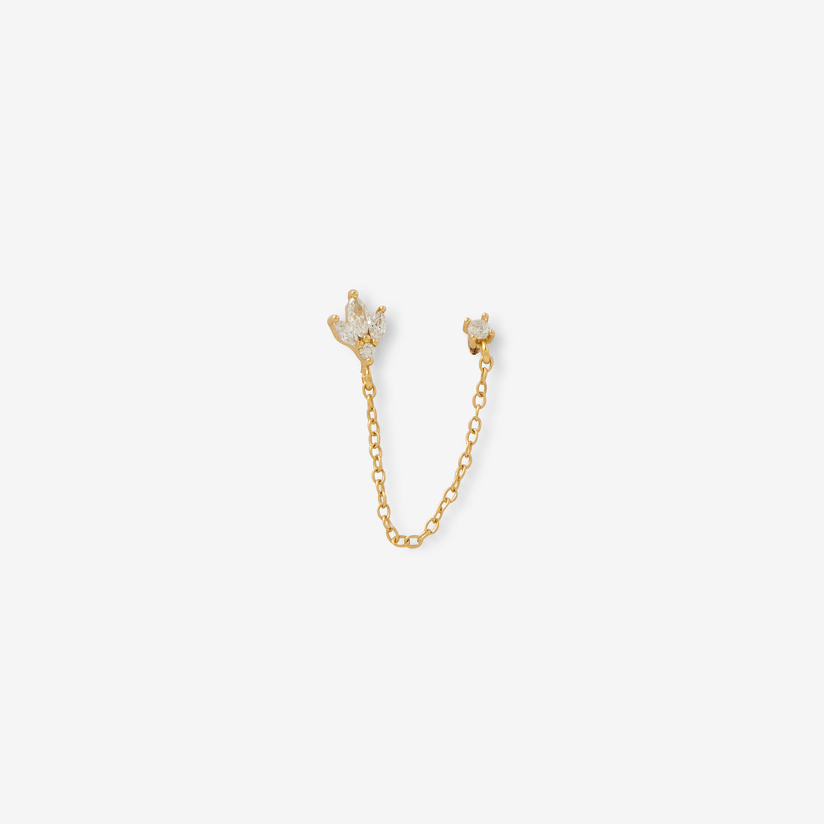 Puces d’oreilles à chaîne avec zircon, en argent 925 garanti doré à l’or fin