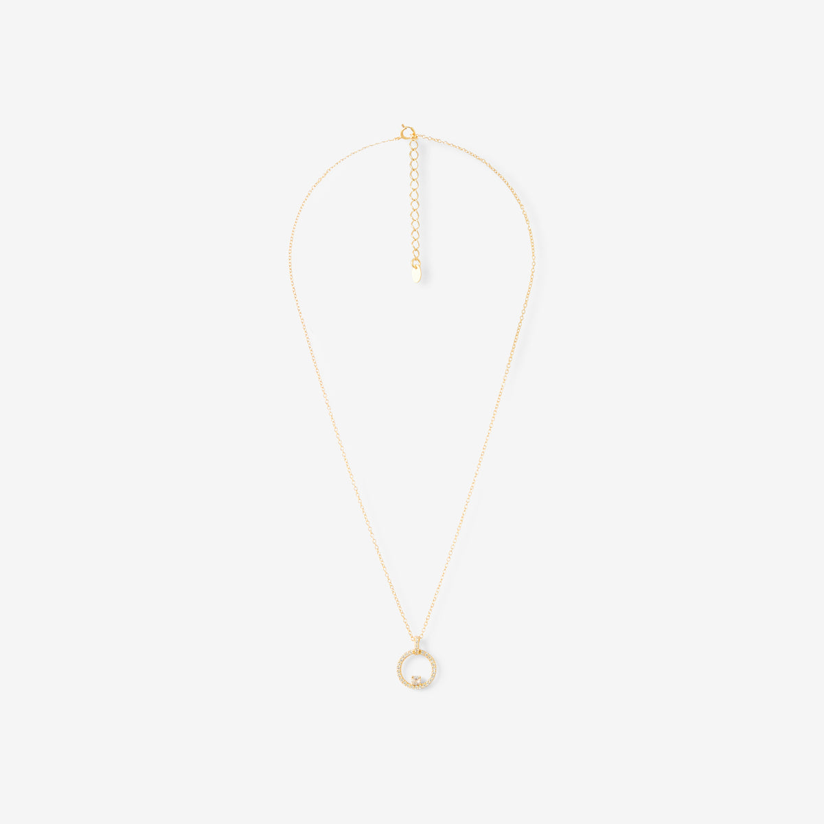 Collier pendentif cercle avec strass de zircon - argent garanti 925 doré à l'or fin