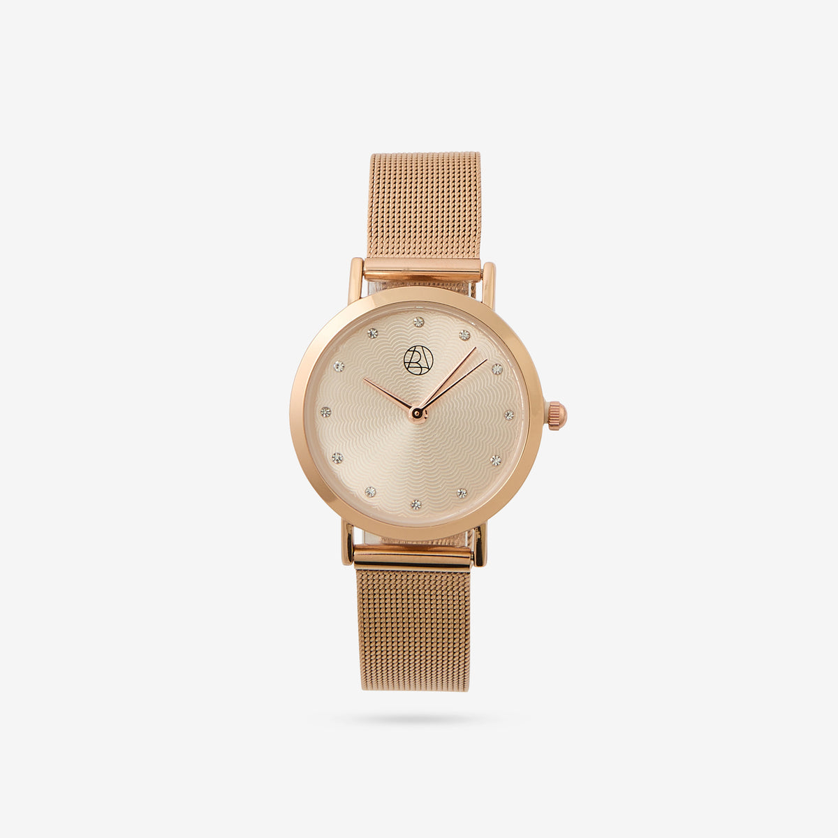 Montre cadran rond à strass bracelet maille milanaise doré