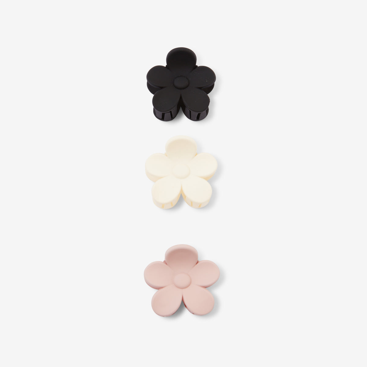 Set de 3 petites pinces fleurs noir, écru et nude