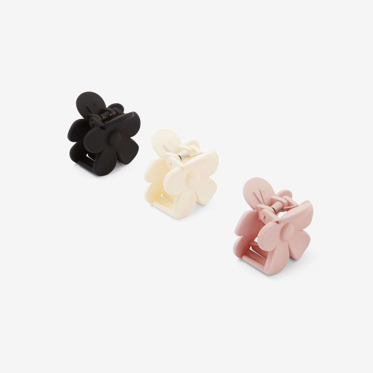 Set de 3 petites pinces fleurs noir, écru et nude