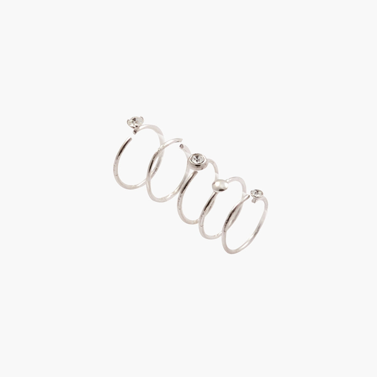 Set de 5 piercings nez anneaux argentés en argent garanti 925