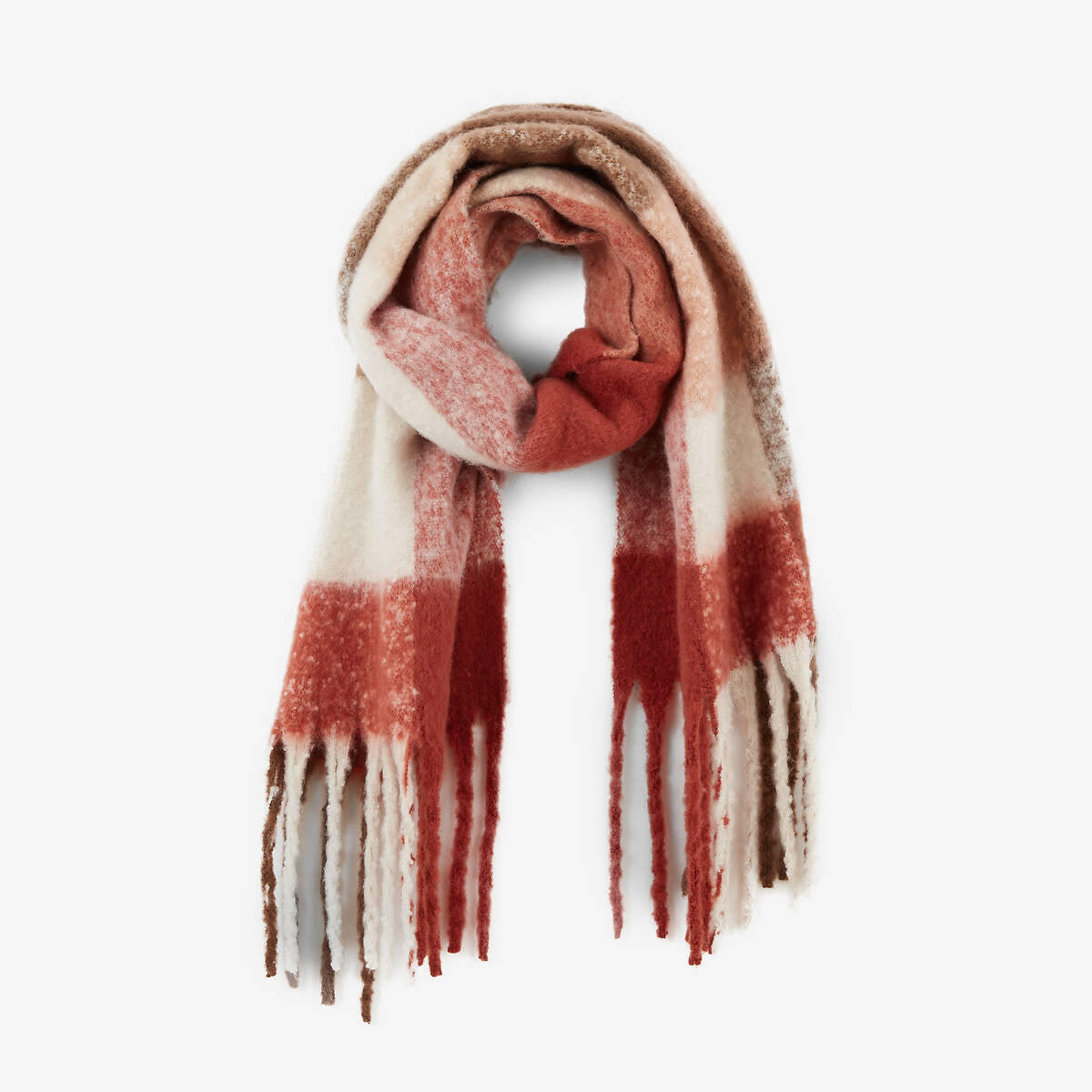 Écharpe à carreaux brique et marron