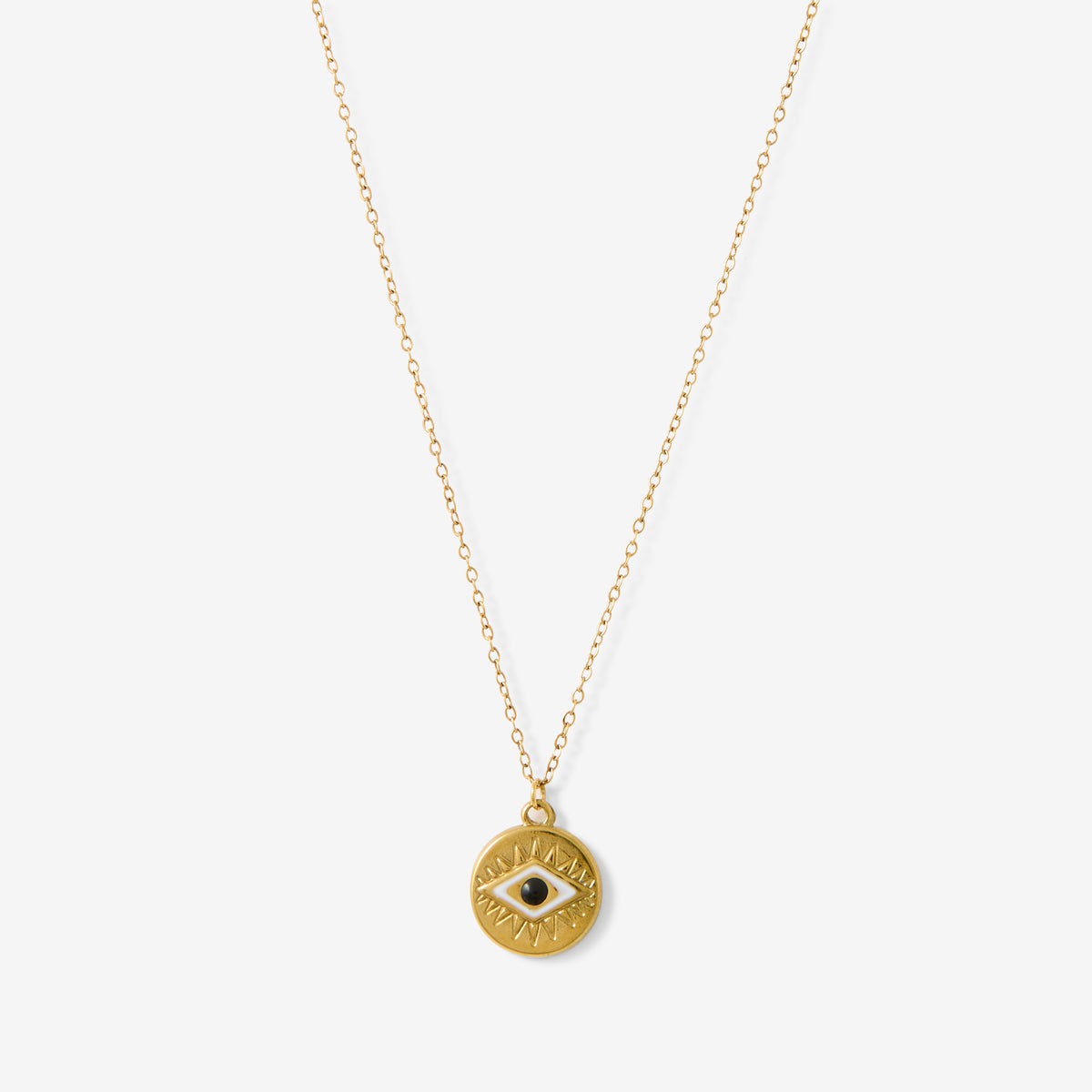 Collier pochon médaillon œil acier inoxydable