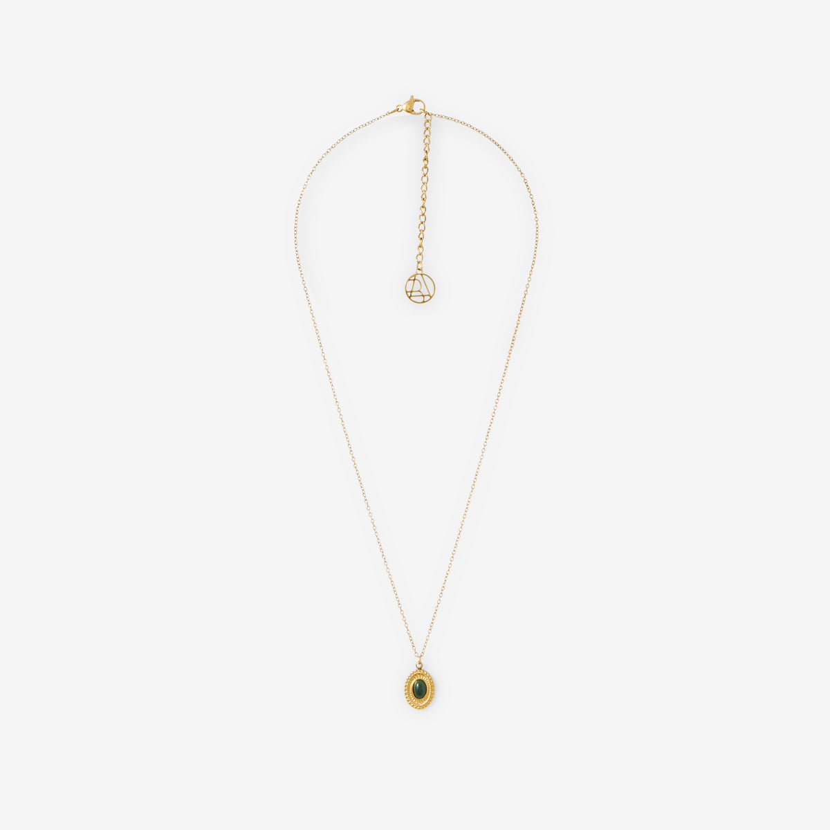 Collier pochon médaillon acier inoxydable et pierre de Jade