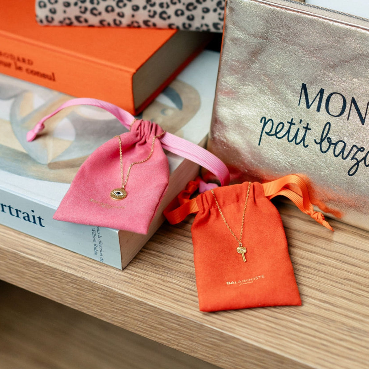 Collier pochon pendentif coeur acier inoxydable