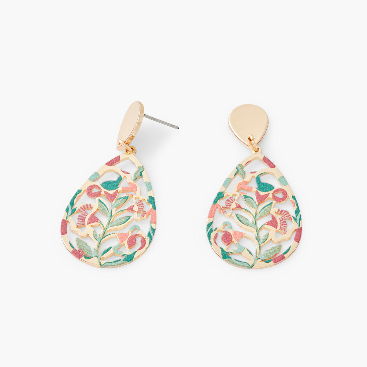 Boucles d'oreilles goutte ajourées Balagane vert et rose