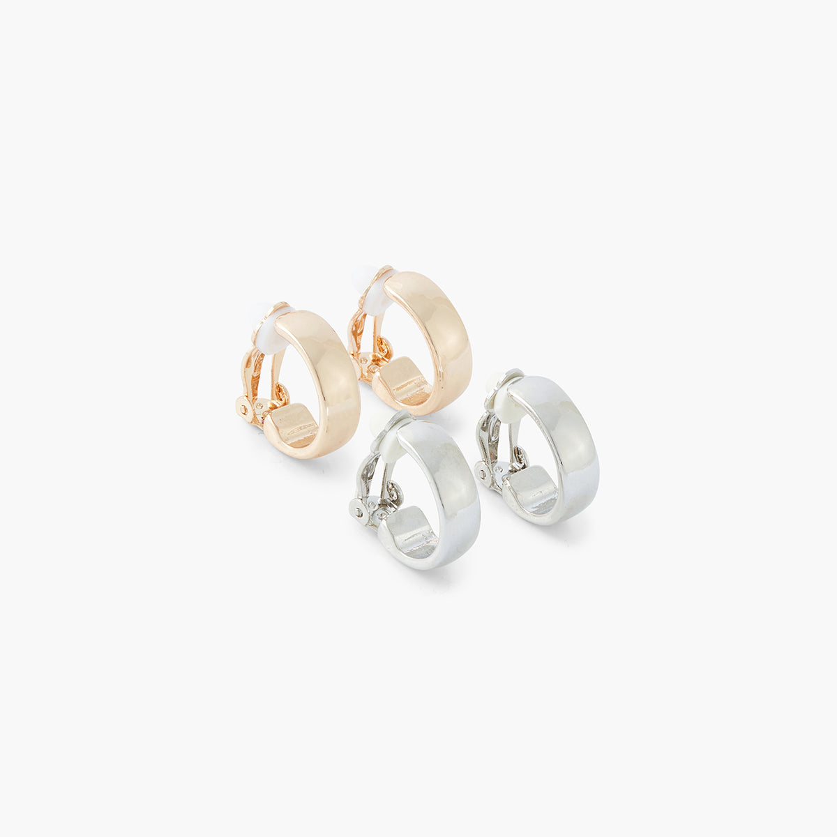 Set x2 paires demi créoles à clips dorées et argentées