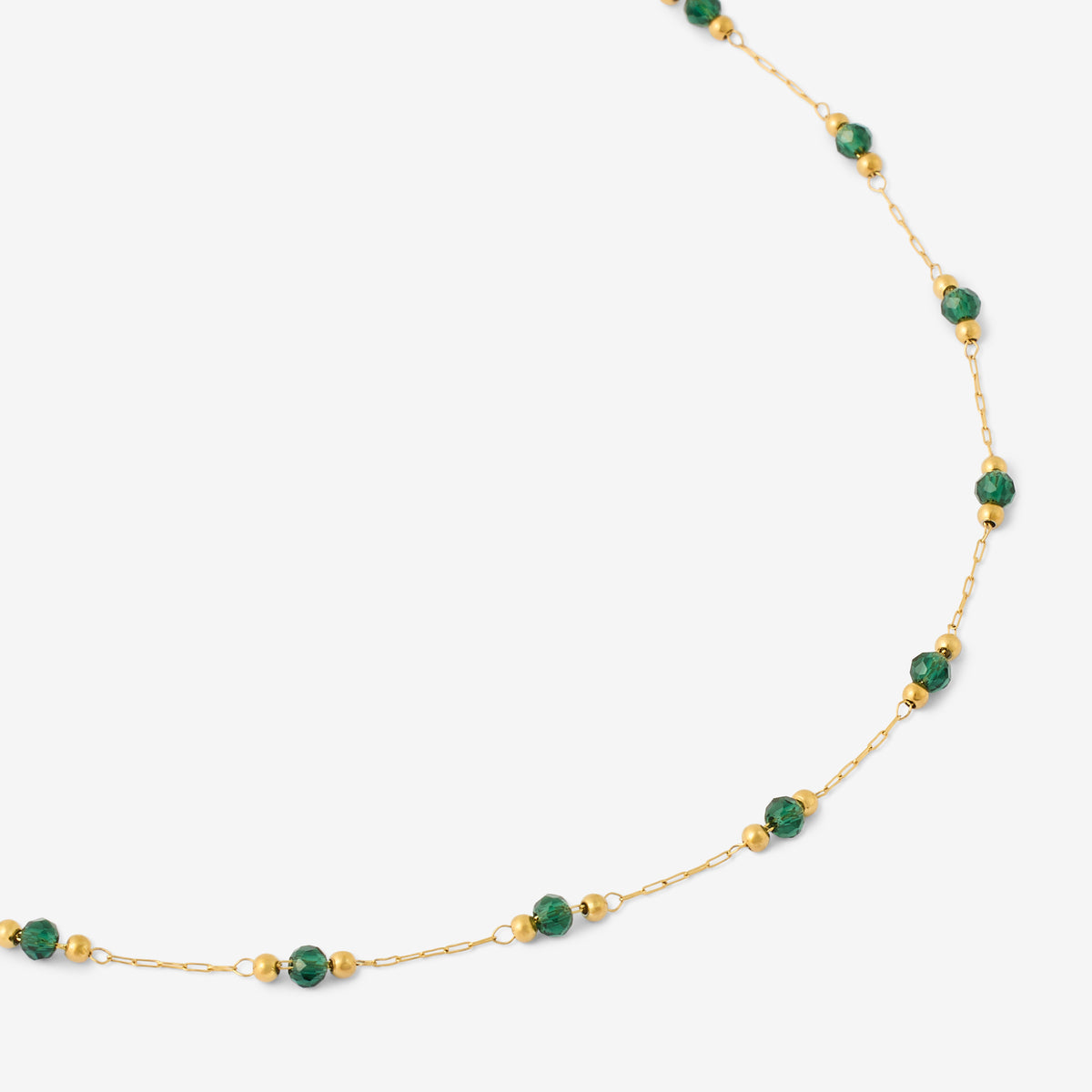 Collier acier inoxydable et perles vertes à facettes