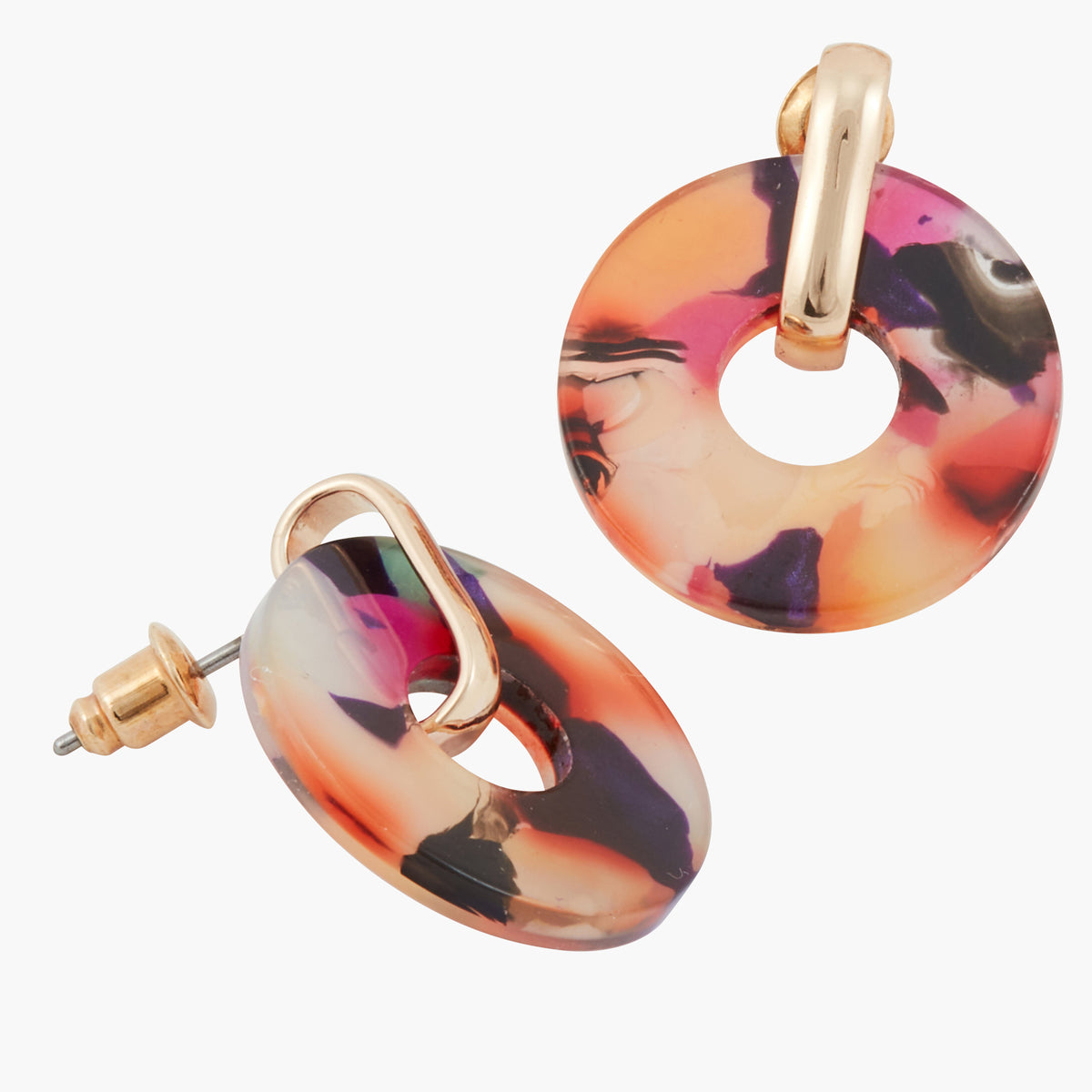 Boucles d'oreilles rondes en résine multicolores